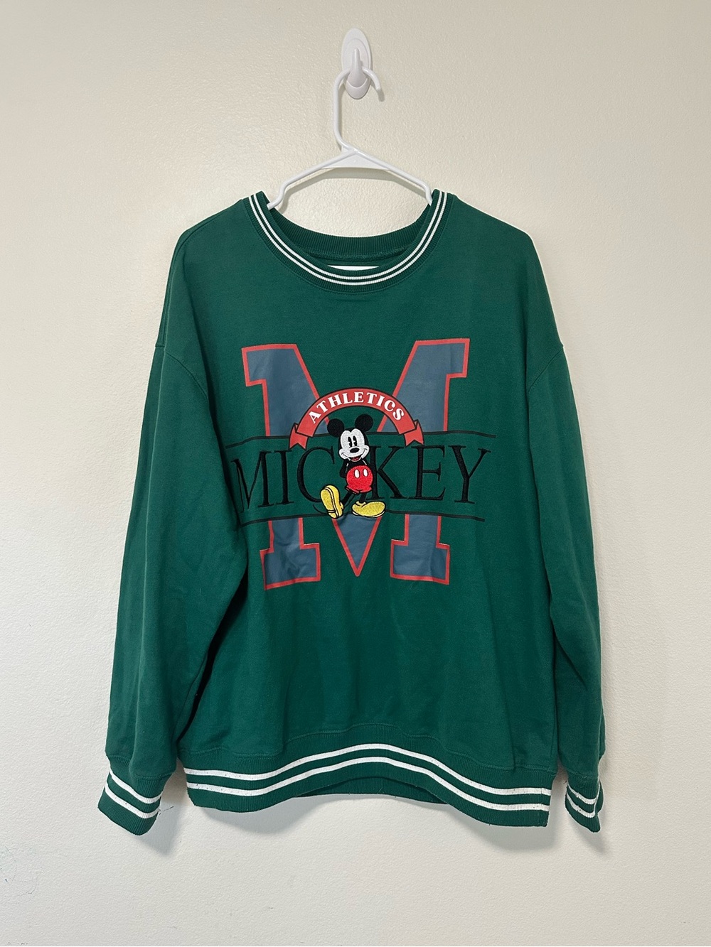 Disney Green Mickey Mouse Embroidered Graphic Sweater